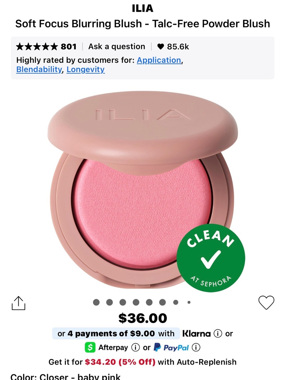 ILIA Closer Baby Pink Soft Focus Blurring Blush